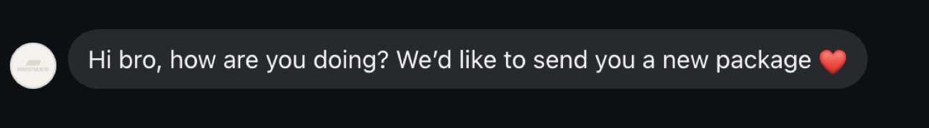 DM from a brand offering to send a free package